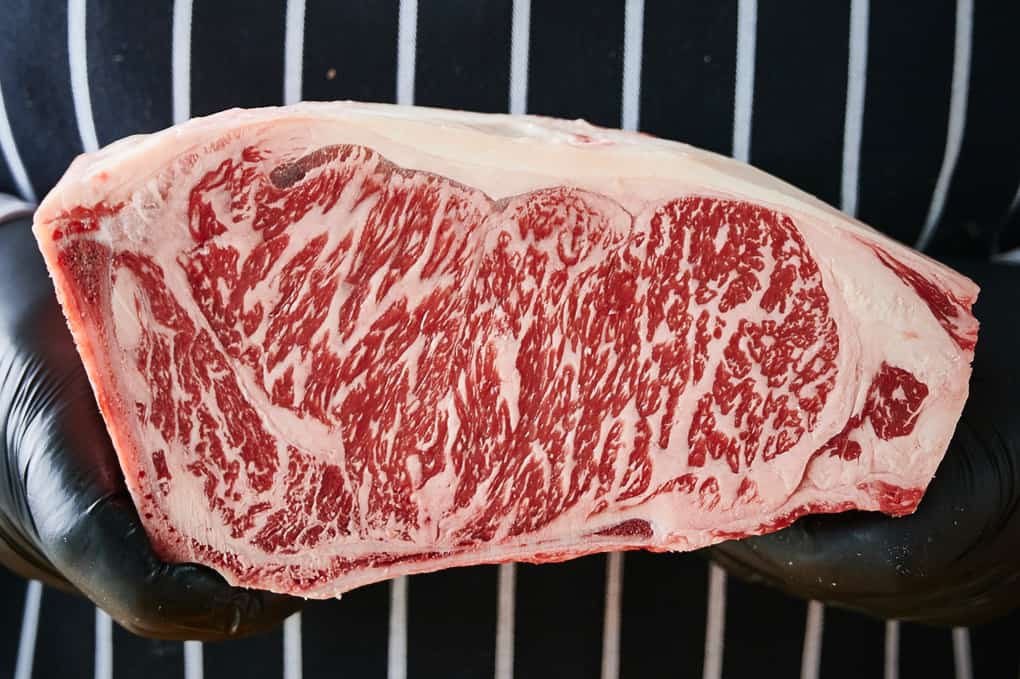 2GR Full Blood Wagyu Beef MB 9+ Striploin On The Bone 500g